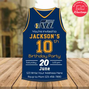 Utah Jazz Jersey Birthday Invitation Instant Download