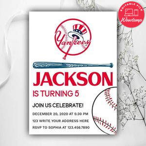 Printable New York Yankees Birthday Invitations Instant Download