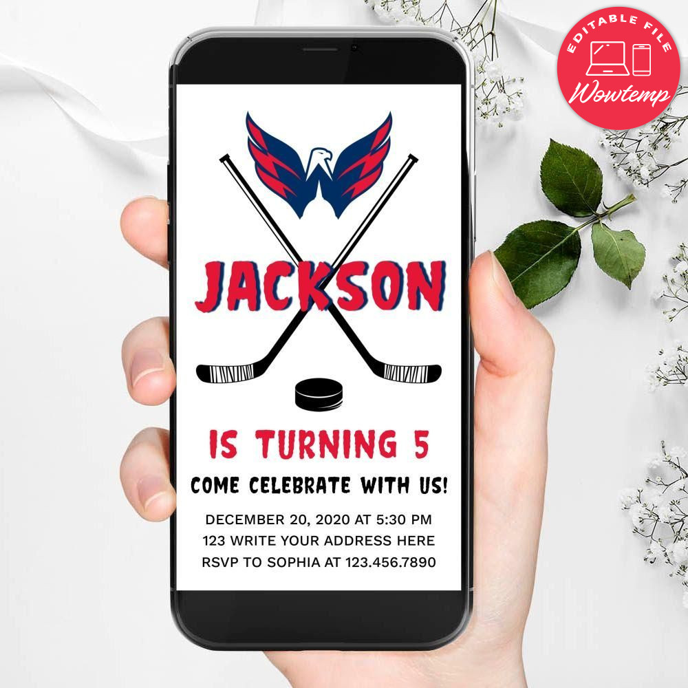 Electronic Washington Capitals Electronic Invite Birthday Flyer Template Instant Download