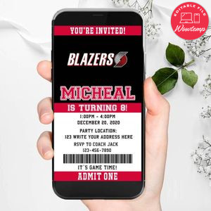 Electronic Portland Trail Blazers Birthday Invitation Instant Download