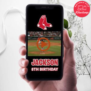 Boston Red Sox Birthday Video Invitation Digital Template Customizable Instant Download