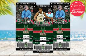 Milwaukee Bucks Basketball Ticket Birthday Editable Template Instant Download