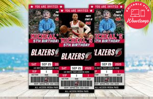 Portland Trail Blazers Birthday Ticket Party Invitation Instant Download