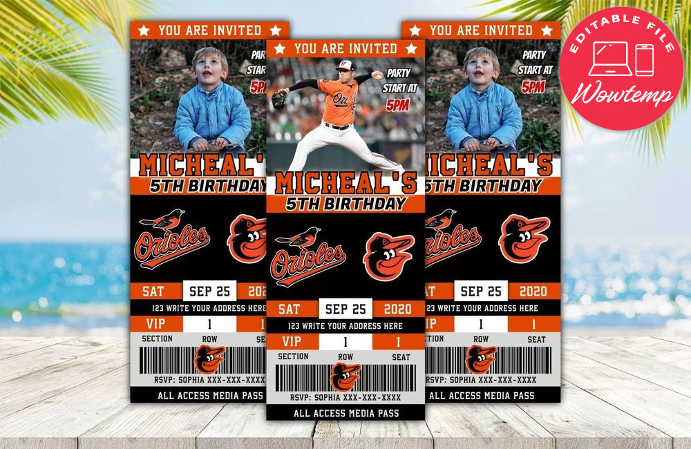 Baltimore Orioles Ticket Birthday Editable Templates Instant Download