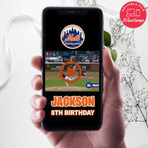 New York Mets Birthday Video Invitation Digital Template Customizable Instant Download