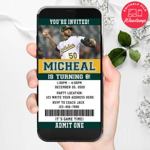 Electronic Oakland Athletics Ticket Electronic Invite Birthday Invites Instant Download