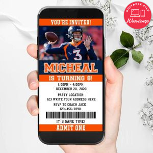 Electronic Denver Broncos Ticket Electronic Invite Birthday Invitations Instant Download