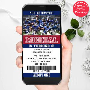 Electronic New York Giants Electronic Invite Birthday Invitations Instant Download