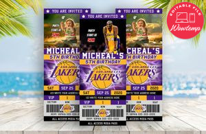 Editable Los Angeles Lakers Birthday Ticket Invitation Instant Download