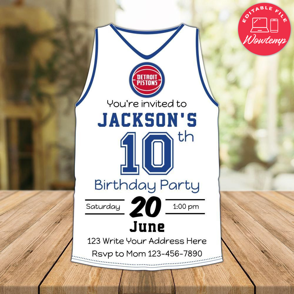 Detroit Pistons Jersey Birthday Flyer Instant Download