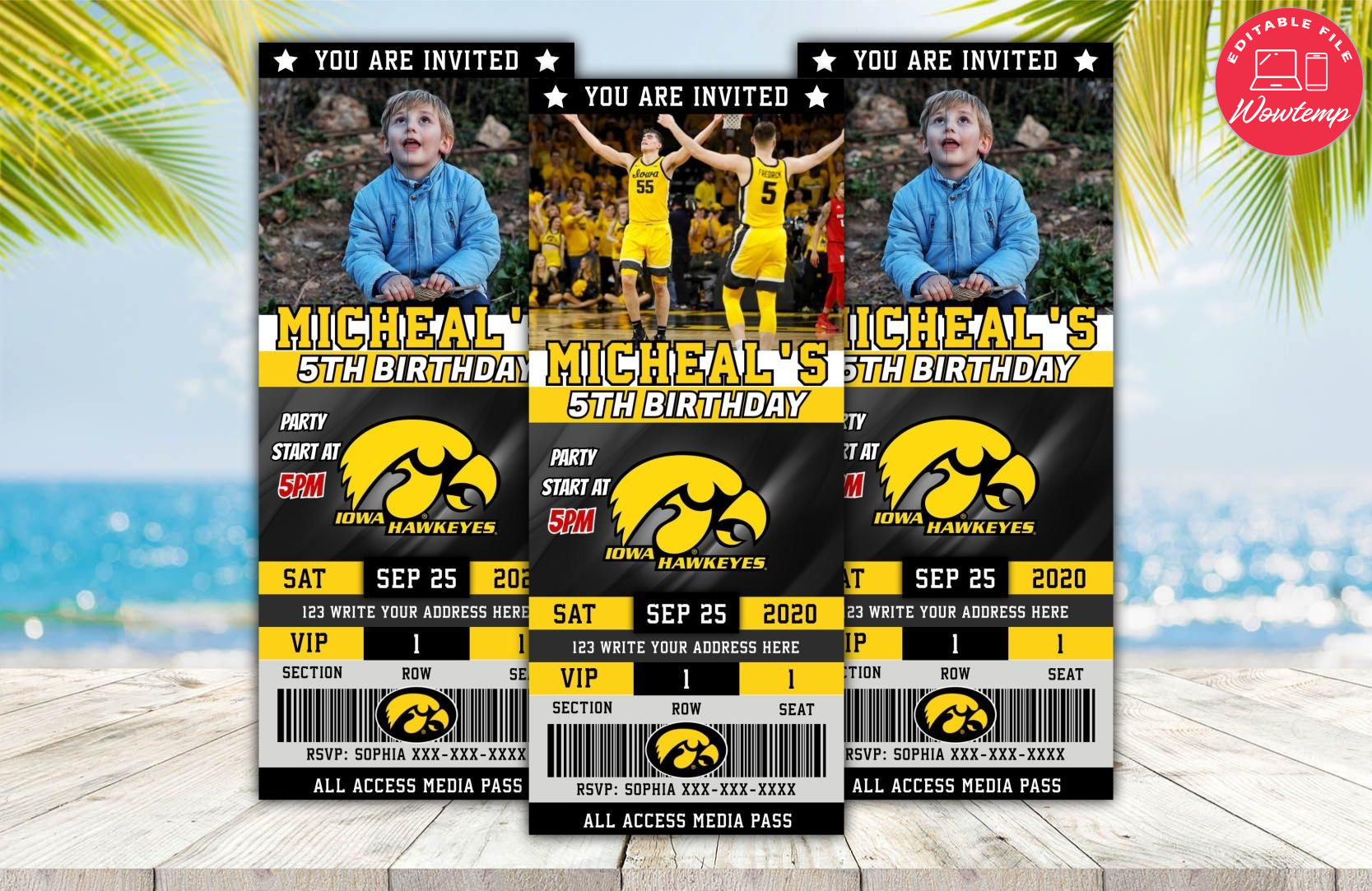 Editable Iowa Hawkeyes Birthday Ticket Invitations DIY Wowtemp