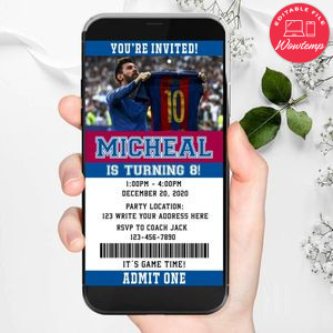 Electronic Lionel Messi Barcelona FC Ticket Electronic Invite Birthday Invites Instant Download