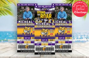 LSU Tigers Ticket Birthday Editable Template Instant Download