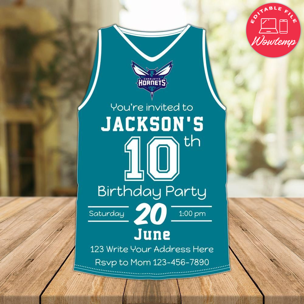 Charlotte Hornets Jersey Birthday Flyer Instant Download