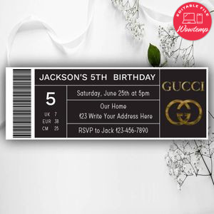 Printable Gucci Shoe Box Label Birthday Ticket Invites Instant Download