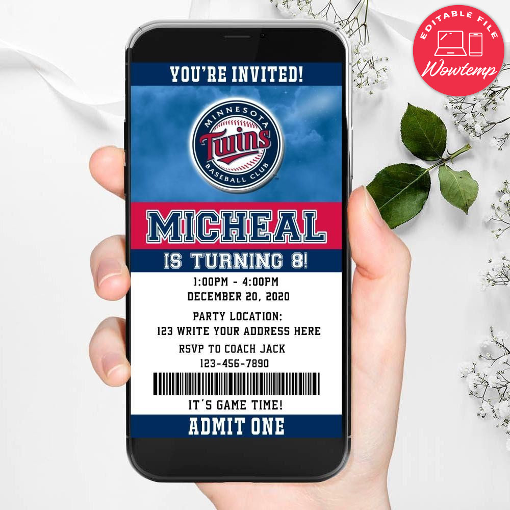 Electronic Minnesota Twins Birthday Flyer Instant Download