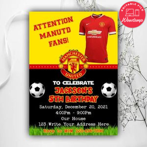 Manchester United Birthday Invitation Template to Print at Home Instant Download