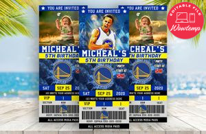 Editable Golden State Warriors Basketball Birthday Ticket Invitation Instant Download