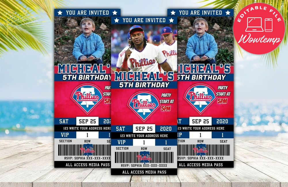 Editable Philadelphia Phillies Birthday Ticket Invitations Instant Download