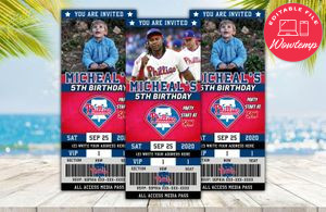 Editable Philadelphia Phillies Birthday Ticket Invitations Instant Download