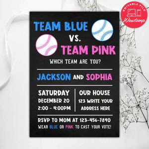 Baseball Team Pink Or Team Blue Invitation Instant Download