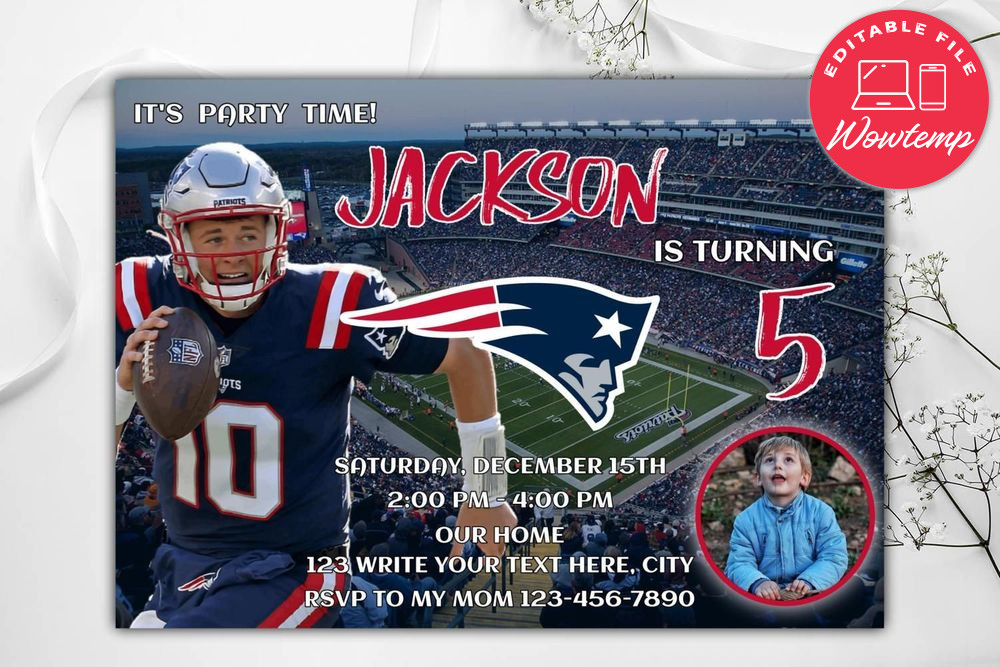 New England Patriots Birthday Flyer Template to Print at Home Instant Download