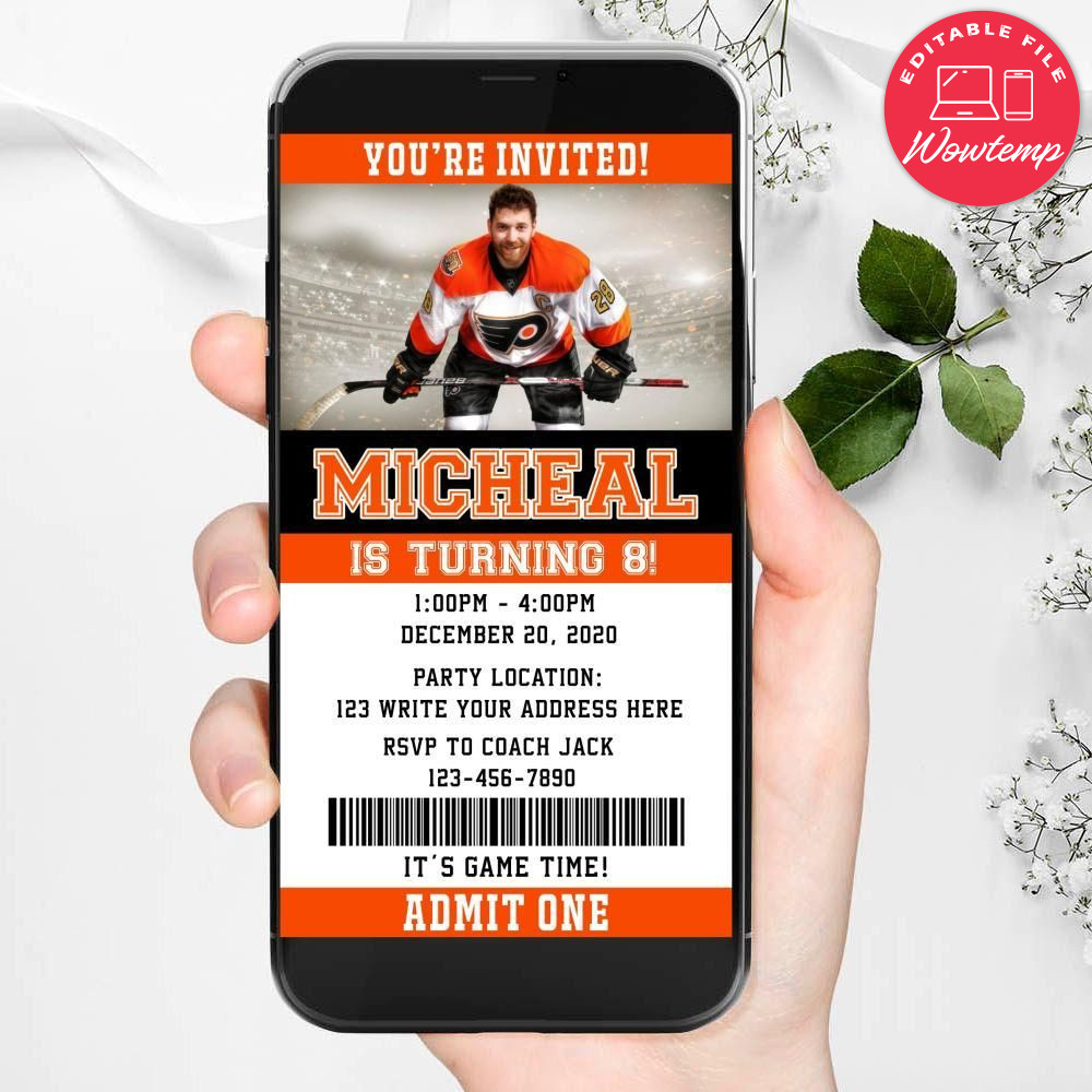 Electronic Philadelphia Flyers Ticket Electronic Invite Birthday Invitations Instant Download