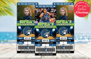 Editable Minnesota Lynx Birthday Ticket Invitations Instant Download