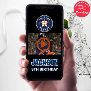 Houston Astros Birthday Video Invitation Digital Template Customizable Instant Download