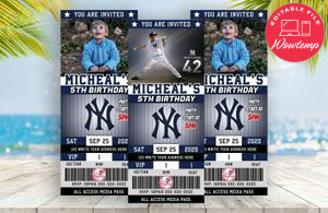 New York Yankees Baseball Ticket Birthday Editable Template Instant Download