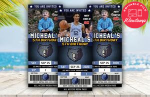 Editable Memphis Grizzlies Birthday Ticket Invitations Instant Download