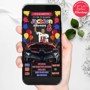 Mobile Tom Brady Tampa Bay Buccaneers Drive By Birthday Parade Electronic Invite Invitation Template Instant Download