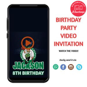 Boston Celtics Birthday Video Invitation Digital Template Customizable Instant Download