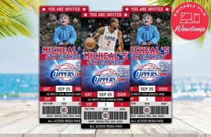 Editable Los Angeles Clippers Birthday Ticket Invitation Instant Download