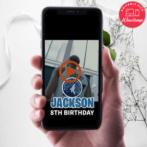 Minnesota Timberwolves Birthday Video Invitation Digital Template Customizable Instant Download