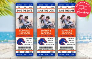 Boise State Broncos Save The Date Wedding Engagement Announcement Ticket Invitation Instant Download
