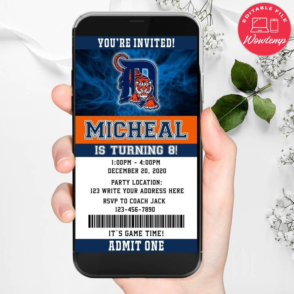 Electronic Detroit Tigers Electronic Invite Birthday Invitations DIY