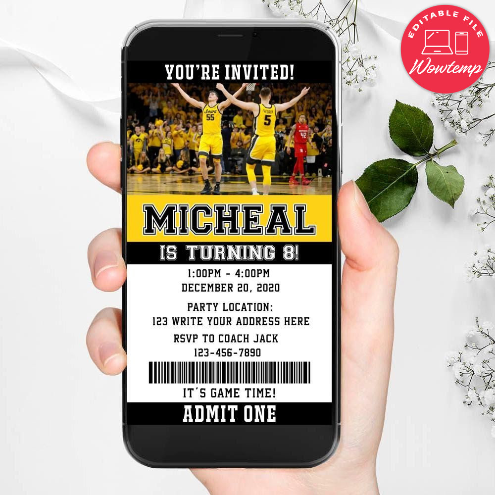 Electronic Iowa Hawkeyes Electronic Invite Birthday Invitations Instant Download