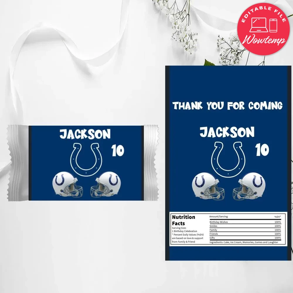 Indianapolis Colts Candy Bar Wrapper Label Digital File | Wowtemp