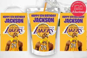 Printable Kobe Bryant Los Angeles Lakers Birthday Capri Sun Juice Label Instant Download