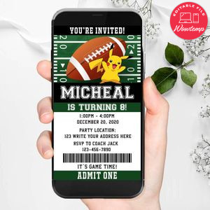Electronic Pikachu Football Ticket Electronic Invite Birthday Flyer Instant Download