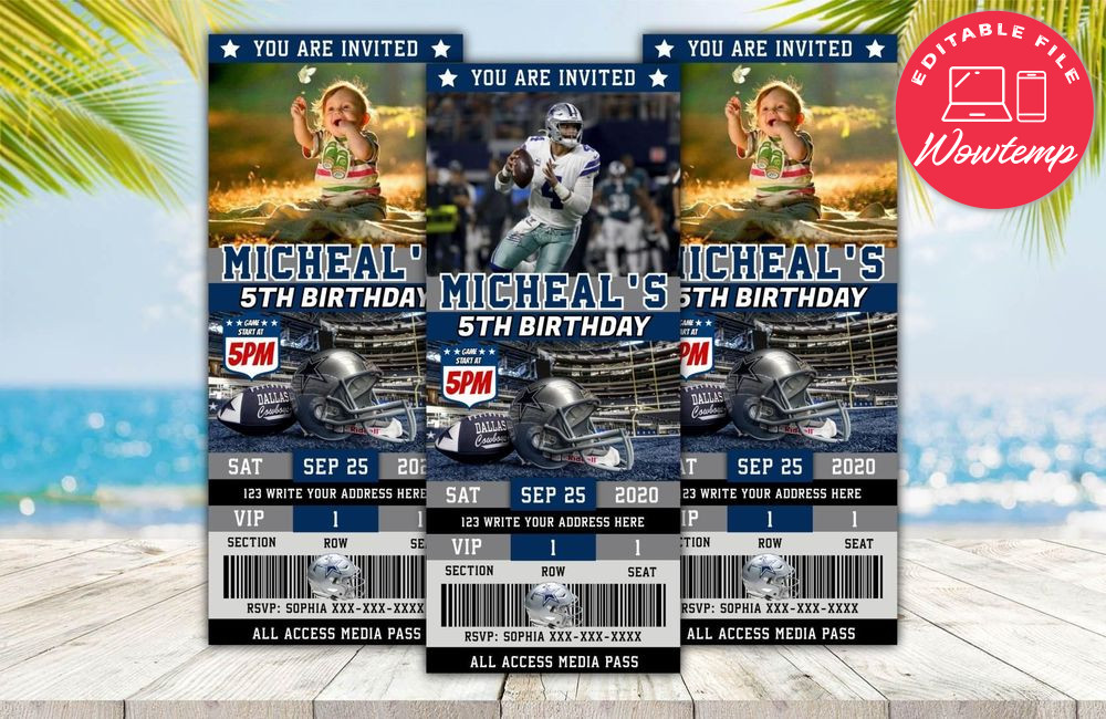 Editable Dallas Cowboys Birthday Ticket Invitations DIY
