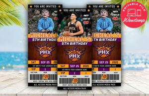Printable Phoenix Suns Birthday Ticket Party Invitations Instant Download