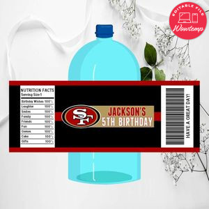 San Francisco 49ers Birthday Gatorade Label Template to Print at Home Instant Download