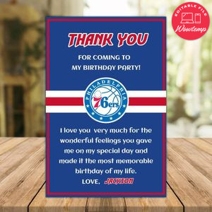 Philadelphia 76ers Thank you card Template to Print at Home Instant Download