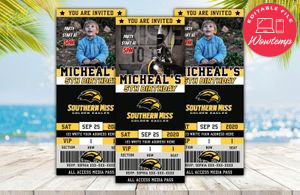 Editable Southern Miss Golden Eagles Birthday Ticket Invitations Instant Download