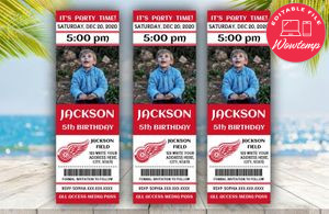 Printable Detroit Red Wings Birthday Ticket With Photo Invitation Instant Download