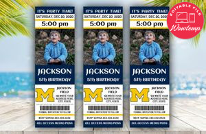 Printable Michigan Wolverines Birthday Ticket With Photo Invitation Instant Download