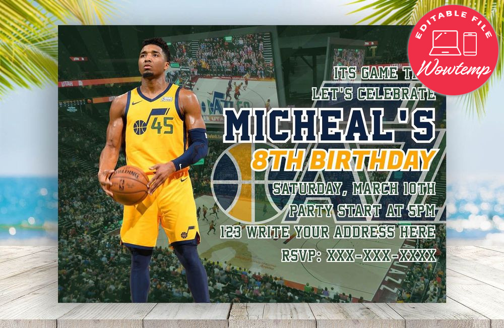 Printed - Editable Utah Jazz Digital Party Invitation Invite (envelopes included)