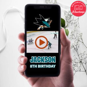 San Jose Sharks Birthday Video Invitation Digital Template Customizable Instant Download